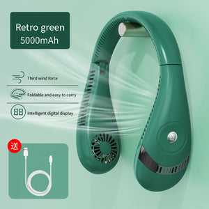 New Design Foldable LED digital display outdoor rechargeable electric Air cooling portable bladeless neck fan with three speed