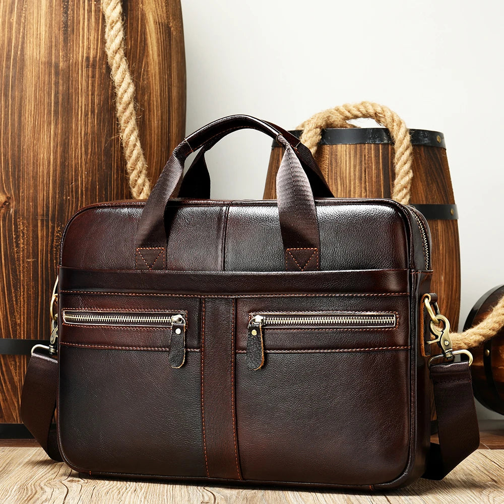 Professional Custom 2099 Real Cowhide Leather Office Briefcase Messenger Bag Leather Laptop Bag Leather Briefcase Bag